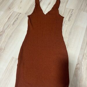 Rust Bodycon Ribbed Dress